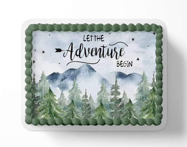 Let the adventure begin baby shower cake topper, the greatest adventure is about to begin, adventure awaits baby shower, cake topper, edible image, edible sugar art