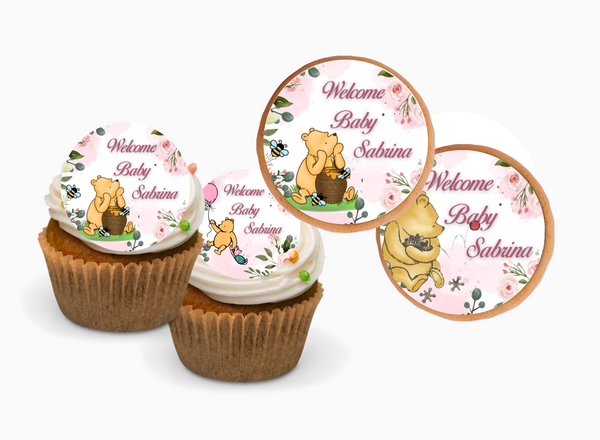 POOH BEAR CUPCAKE Toppers Baby Shower Cupcake toppers Pooh bear baby shower cake Vintage Pooh bear Cupcake toppers Edible Cupcake toppers