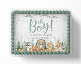 Let the adventure begin baby shower cake topper, the greatest adventure is about to begin, adventure awaits baby shower, cake topper, woodland cake topper, woodland baby shower, edible image, edible sugar art