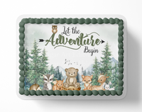 Let the adventure begin baby shower cake topper, the greatest adventure is about to begin, adventure awaits baby shower, cake topper, woodland cake topper, woodland baby shower, edible image, edible sugar art