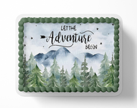 Let the adventure begin baby shower cake topper, the greatest adventure is about to begin, adventure awaits baby shower, cake topper, woodland cake topper, woodland baby shower, edible image, edible sugar art