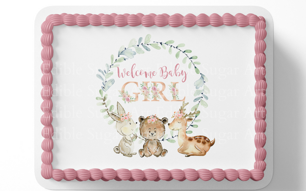 woodland baby shower cake topper edible image