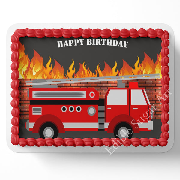 firetruck cake topper fireman cake topper firefighter cake topper edible image