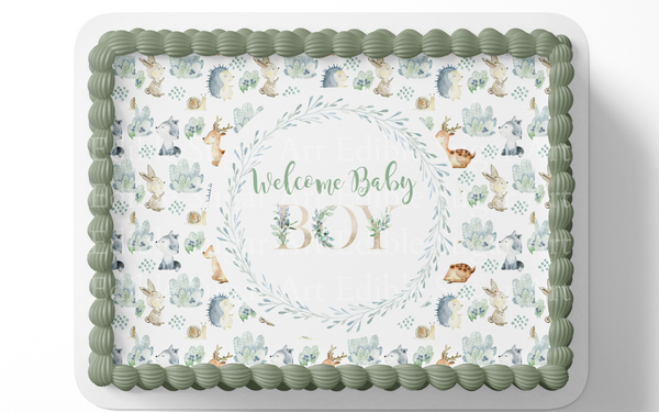 woodland baby shower cake topper edible image