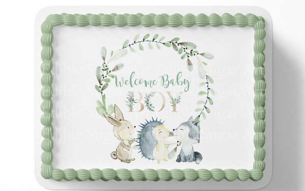 woodland baby shower cake topper edible image