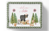 WOODLAND BABY SHOWER CAKE TOPPER EDIBLE IMAGE 