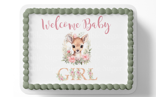 WOODLAND BABY SHOWER CAKE TOPPER EDIBLE IMAGE 