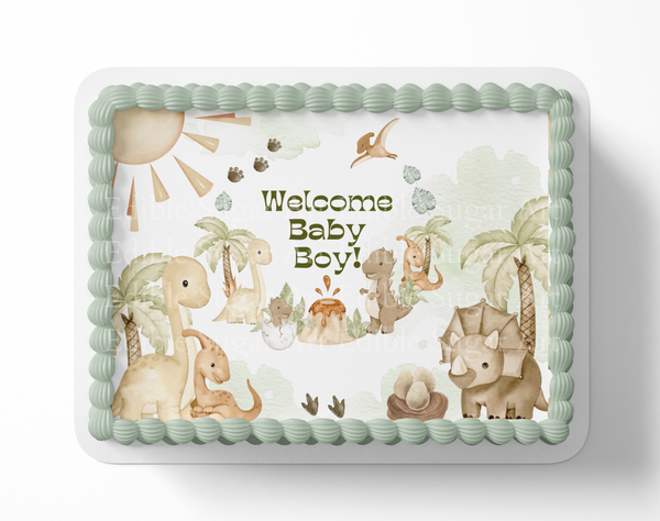 Dinosaur Baby shower cake topper edible image