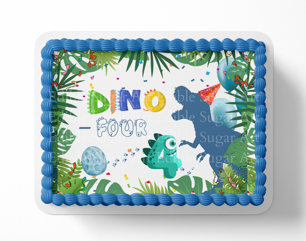 DINO FOUR BIRTHDAY Dinosaur Cake Topper Dinosaur Birthday Edible Image Prehistoric Jurassic Birthday cake