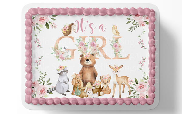 WOODLAND BABY SHOWER CAKE TOPPER EDIBLE IMAGE 