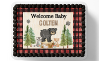 WOODLAND BABY SHOWER CAKE TOPPER EDIBLE IMAGE 