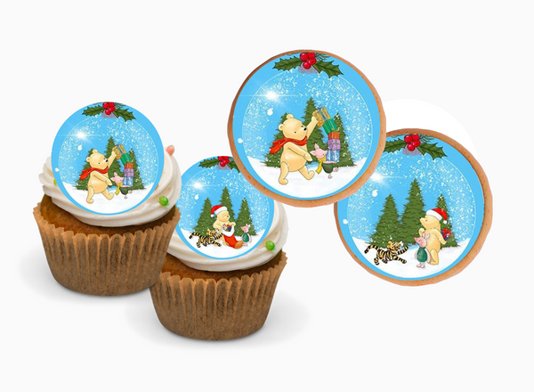 CHRISTMAS POOH BEAR CUPCAKE Toppers Baby Shower Cupcake toppers Pooh bear baby shower cake Vintage Pooh bear Cupcake toppers Edible Cupcake toppers