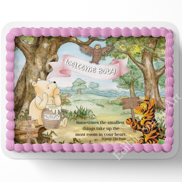 Pooh Bear Baby SHower CAke Topper, Pooh Bear Cake Topper, Sheet Cake decorations