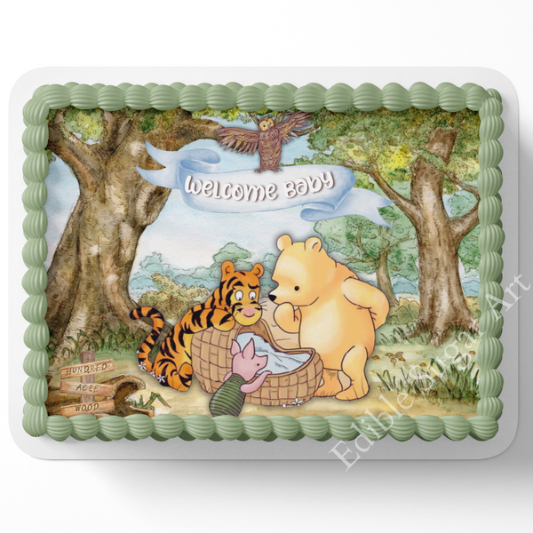 Pooh Bear Baby SHower CAke Topper, Pooh Bear Cake Topper, Sheet Cake decorations