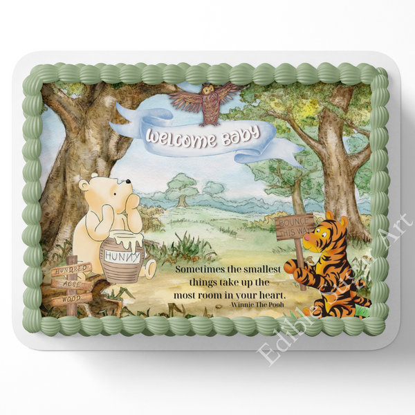 Pooh Bear Baby SHower CAke Topper, Pooh Bear Cake Topper, Sheet Cake decorations