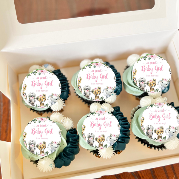 A Sweet Baby Girl Is On Her Way, Safari Cupcake Toppers, Safari Baby Shower