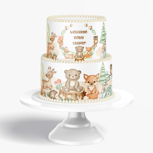 WOODLAND BABY SHOWER Cake Decoration Edible Image Woodland Cake Topper Forest Animal Baby Shower fox bear