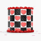 VALENTINE'S DAY CAKE Topper Cake Wrap Valentines Day Edible image Heart Cake topper checker board heart pattern cake topper edible image