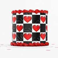 VALENTINE'S DAY CAKE Topper Cake Wrap Valentines Day Edible image Heart Cake topper checker board heart pattern cake topper edible image