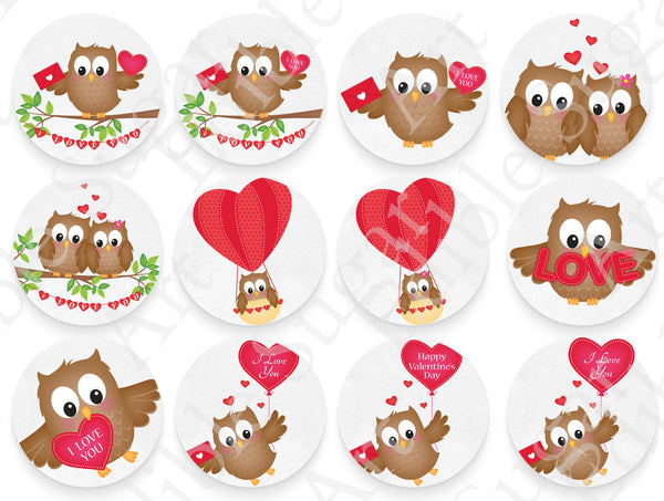 VALENTINE'S DAY Owl CUPCAKE Toppers Edible Image Valentine's Day Owl cake topper Valentine's Day cupcake topper Valentines cupcake t