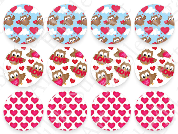 VALENTINE'S DAY Owl CUPCAKE Toppers Edible Image Valentine's Day Owl cake topper Valentine's Day cupcake topper Valentines cupcake t