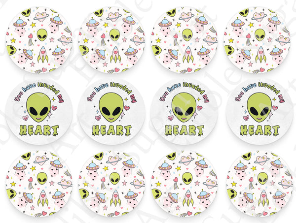 VALENTINE'S DAY Aliens CUPCAKE Toppers Edible Image Valentine's Day alien cake topper Valentine's Day cupcake topper Valentines cupcake t