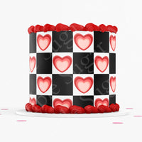 VALENTINE'S DAY CAKE Topper Cake Wrap Valentines Day Edible image Heart Cake topper checker board heart pattern cake topper edible image